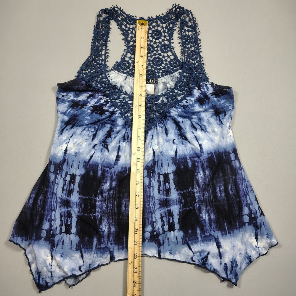 Venus Tank Top Women Small Blue Tie Dye Crochet Lace Handkerchief Hem Rayon - Picture 6 of 8